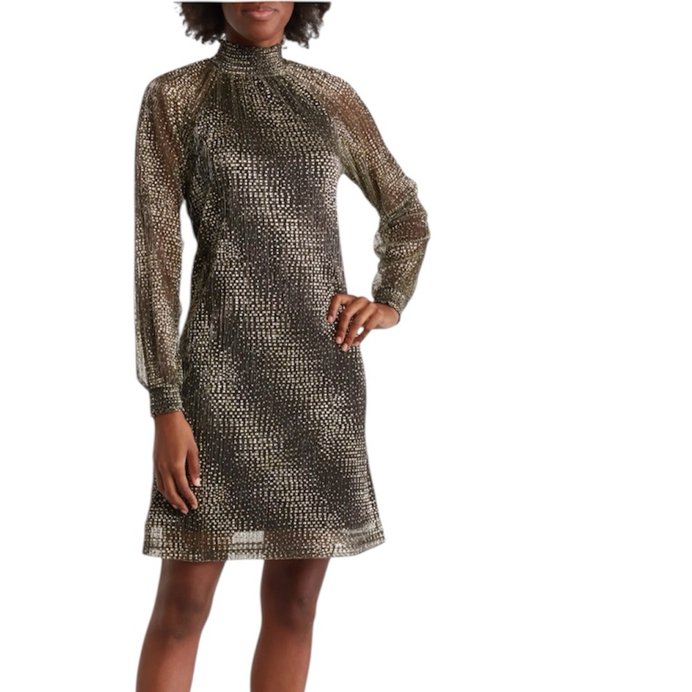 NINA LEONARD Smock Neck Float Foiled Print Dress - Sz. S